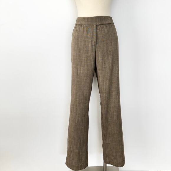 ELIE TAHARI Wool Blend Plaid Flare Leg Mid Rise Classic Trousers Pants Brown | 6 - Picture 2 of 10